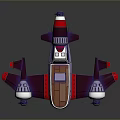 Shiny Stylized 3D Seaplane Model With Multiple Propellers Purple Red White Colors 3d model