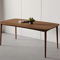 Minimalist Wooden Rectangular Dining Table With Fruits Book White Wall And Gray Floor Background