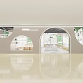 Elegant Modern Store Interior With Display Shelves Wooden Counters And Green Plants