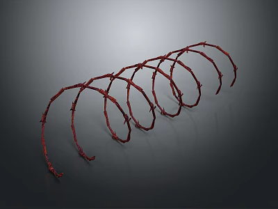 Red Curved Barbed Wire Weapon With Sharp Prongs And Metallic Structure Design 3d model