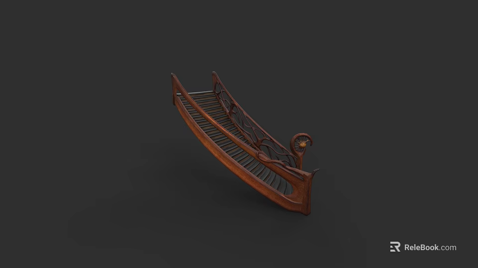 Elegant Wooden Staircase With Decorative Design And Ornate Railings Details 3d model 