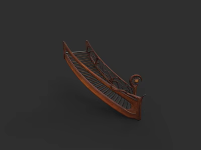 Elegant Wooden Staircase With Decorative Design And Ornate Railings Details 3d model