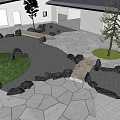 Modern Courtyard Garden Design With Stone Pathway Green Lawn And Decorative Rocks