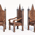 Three Gothic Inspired Wooden Leisure Chairs With Spiked Top And Metal Accents