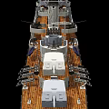 Military Warship Deck Displaying Colorful Flags Naval Guns And Upper Structure Details