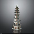 Traditional Chinese Pagoda Architecture Featuring Multiple Floors Red Base Green Roof and Curved Eaves