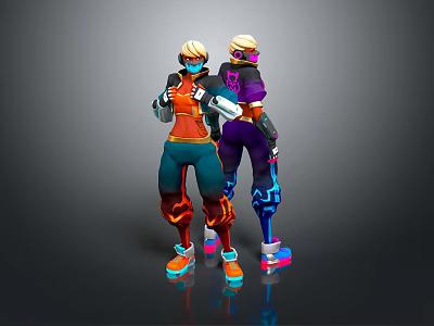 Game And Movie Character With Colorful Outfits Helmet Futuristic Design And Glowing Sneakers 3d model