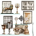Elegant Decorative Ornament Set With Bronze Horse Sculpture Metal Vases Patterned Frames And Candlesticks
