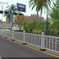 Urban Road Infrastructure With Traffic Lights Guardrails Directional Signs Street Lamps And Pedestrians