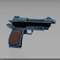 Blue Pistol With Red Wooden Grip And Cartoon Style 3D Model Design