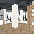 Car Dealership Showroom With Red White Green Luxury Cars And Front Desk Staff