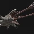 Sci Fi Monster Creature With Large Mouth Sharp Teeth And Long Claws On Black Background