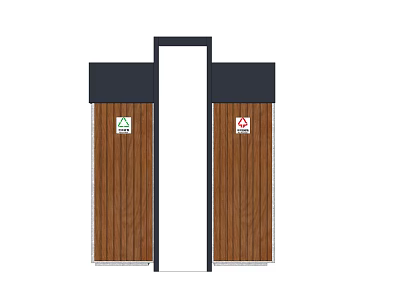 Public Facility Waste Sorting Bins With Wooden Design And Recycling Symbols 3d model