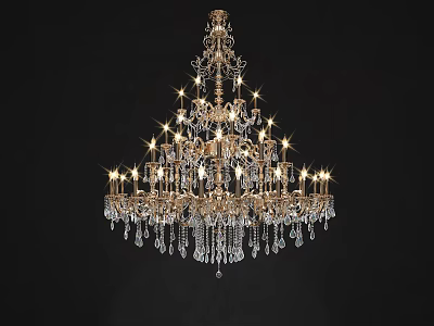 Luxurious Crystal Chandelier With Golden Metal Frame And Hanging Crystal Pendants 3d model