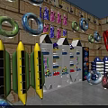 Toy Wholesale Store Interior With Colorful Toys Lifebuoys Kayaks And Display Shelves
