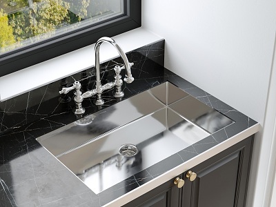 European style sink dish basin stainless steel single slot European style faucet European style cabinet 3d model