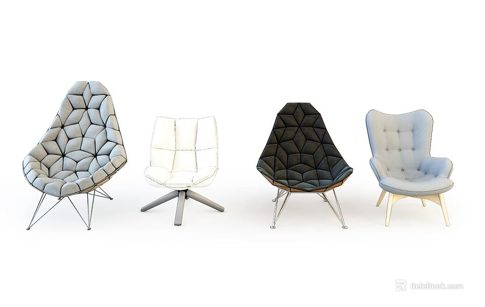Modern Geometric Accent Chairs In Assorted Colors With Upholstered Fabric And Metal Legs 3d model 