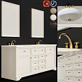 Elegant Bathroom Vanity With White Cabinet Gold Faucet Mirrors And Marble Countertop