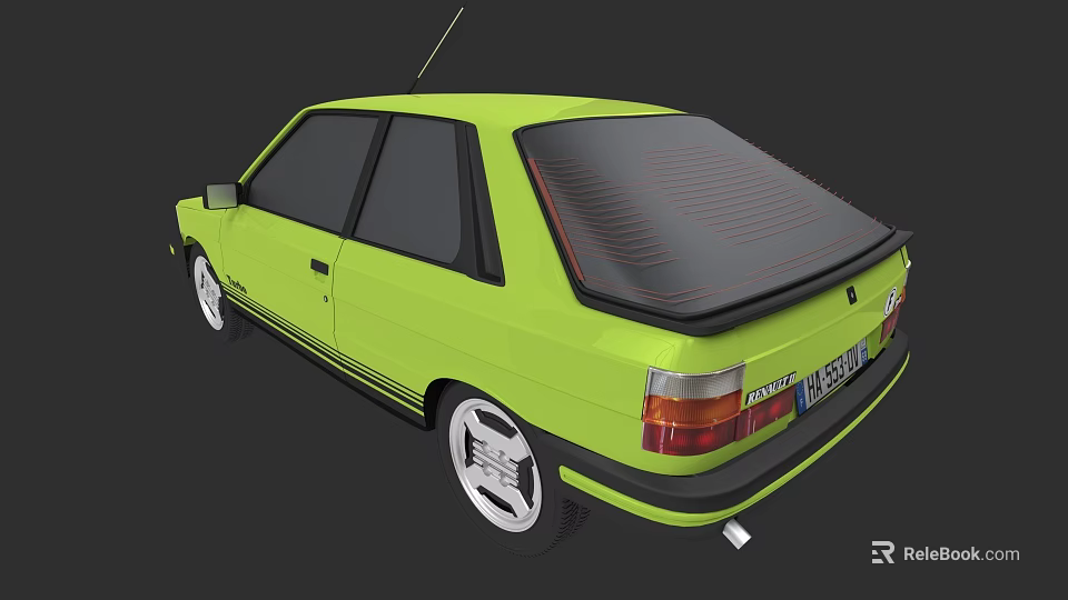 Lime Green Vintage Two Door Car With Black Roof And White Alloy Wheels Rear View 3d model 
