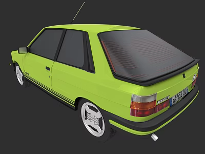 Lime Green Vintage Two Door Car With Black Roof And White Alloy Wheels Rear View 3d model