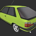 Lime Green Vintage Two Door Car With Black Roof And White Alloy Wheels Rear View