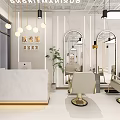Modern Beauty Salon Interior Design With Stylish Chairs Mirrors Pendant Lights And Staircase