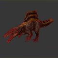Detailed Spinosaurus Dinosaur Model With Sail Back Open Mouth Sharp Teeth And Brown Orange Coloration