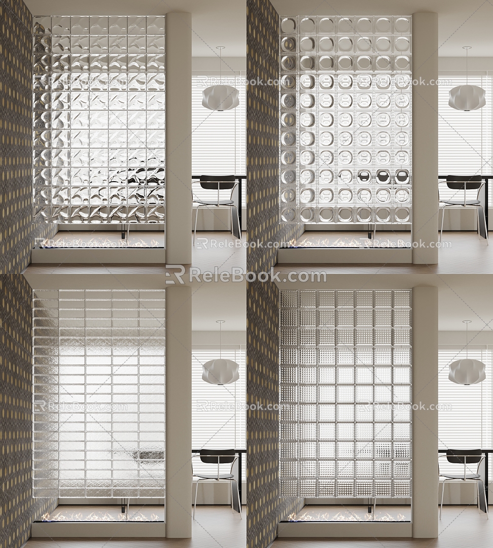 French partition glass brick 3d model