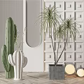 Modern Indoor Potted Plants Decoration With Cactus And Palm Like Plants In Stylish Pots