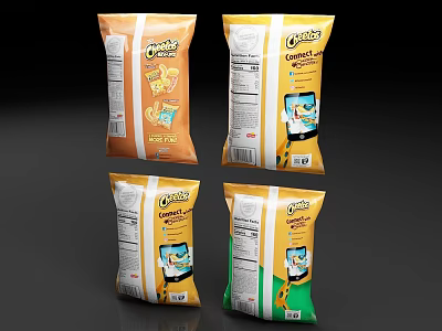 Cheetos Snack Packaging Displays From Different Angles With Brand Logo And Product 3d model