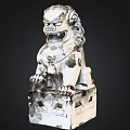 Silver Stone Lion Statue Featuring Intricate Facial Details And Carved Base