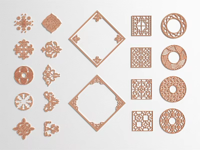 Intricate Carving Decorative Patterns With Square Diamond Round Snowflake And Geometric Designs 3d model