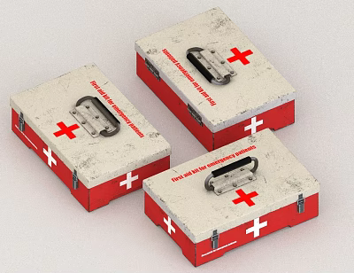 Red And White Vintage First Aid Kits With Retro Design For Home Emergency Supplies 3d model