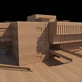 Modern Cultural Center Wooden Architectural Model With Geometric Structure And Multi Level Platforms