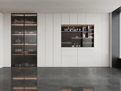 Modern Wine Cabinet Design With Glass Doors Interior Lighting And White Cabinets 3d model