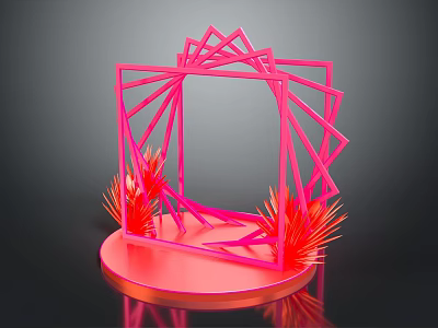 Pink Geometric Frame Structure With Circular Base And Red Decorative Elements 3d model