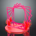Pink Geometric Frame Structure With Circular Base And Red Decorative Elements