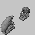 Two Stone Pig Statues With Intricate Carved Pedestals And Different Postures