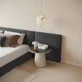 White Pendant Light Above Gray Headboard Bedroom With Bedside Table Stuffed Toy And Book