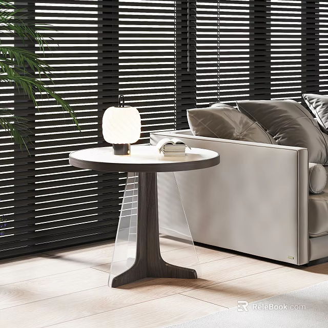Modern Minimalist Living Room Side Table With Wooden Frame Transparent Top And Sofa Lamp 3d model 