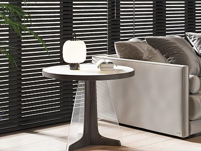 Modern Minimalist Living Room Side Table With Wooden Frame Transparent Top And Sofa Lamp 3d model