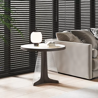Modern Minimalist Living Room Side Table With Wooden Frame Transparent Top And Sofa Lamp 3d model