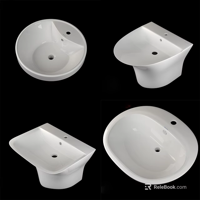 White Ceramic Washbasins With Various Shapes For Modern Bathroom Fixtures 3d model 
