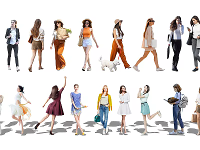 Group of People in Various Casual and Fashionable Outfits Walking Posing and Carrying Different Accessories 3d model