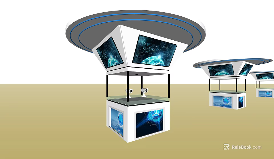 Modern Display Shelves With Digital Screens Circular Top And Multi Layer Design 3d model 