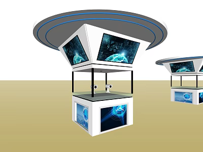 Modern Display Shelves With Digital Screens Circular Top And Multi Layer Design 3d model