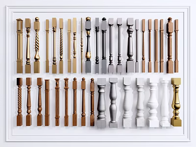Metal Decorative Railings With Various Styles Gold Silver White Bronze And Twisted Designs 3d model