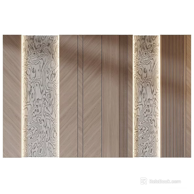Modern Background Wall Design With Wooden Panels Decorative Patterns And Vertical Stripes 3d model 
