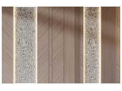 Modern Background Wall Design With Wooden Panels Decorative Patterns And Vertical Stripes 3d model