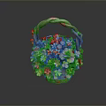 Decorative Woven Basket With Braided Handle And Colorful Flowers For Home Use